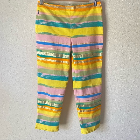 Moschino Pants - Moschino | Women's Y2K 2000s Colorful Stripe Metallic Capri Pants Size US 10